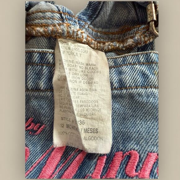 Vtg Disney Y2K Baby Minnie Mouse Embroidered Denim Overalls 12 Month Cheerleader - Picture 3 of 4